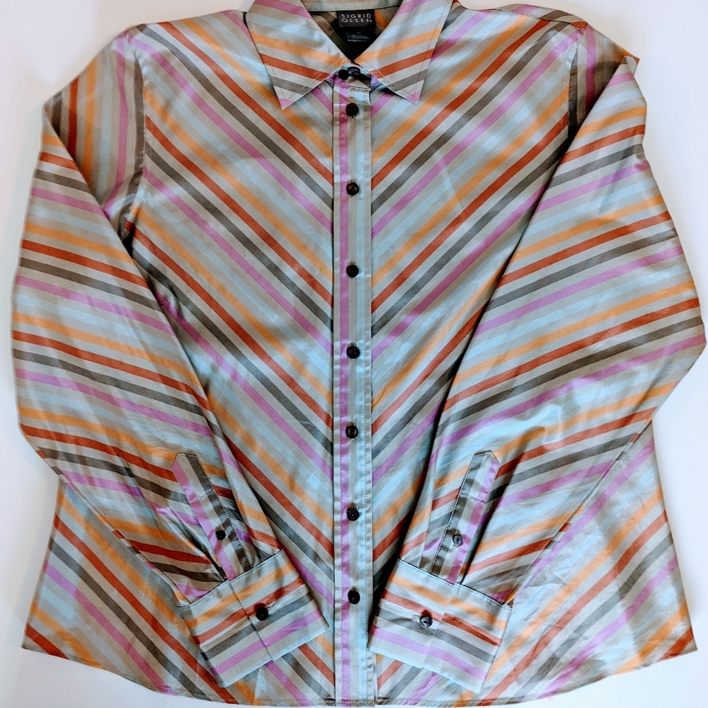 💲 drop SIGRID OLSEN  silk, XL, l/s, button up blouse, EUC, beautiful sheen